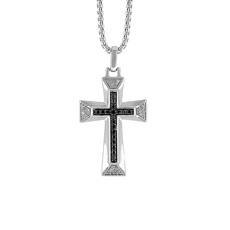22″ Men’s Cross Necklace with .20 Carat TW of Diamonds in Sterling Silver