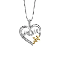 Mom Heart Pendant with .05 Carat TW of Diamonds in 10kt White and Yellow Gold with Chain