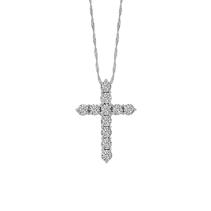 Cross Pendant with .50 Carat TW of Diamonds in 10kt White Gold with Chain