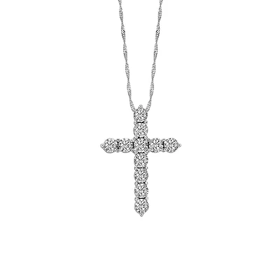 Cross Pendant with .50 Carat TW of Diamonds in 10kt White Gold with Chain