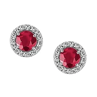 Earrings with Created Ruby and Cubic Zirconia in Sterling Silver