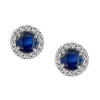 Earrings with Created Sapphire and Cubic Zirconia in Sterling Silver