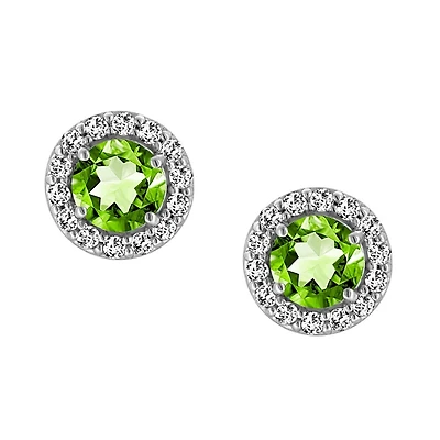 Earrings with Genuine Peridot and Cubic Zirconia in Sterling Silver