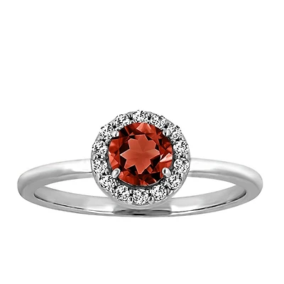 Ring with Genuine Garnet and Cubic Zirconia in Sterling Silver