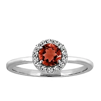 Ring with Genuine Garnet and Cubic Zirconia in Sterling Silver