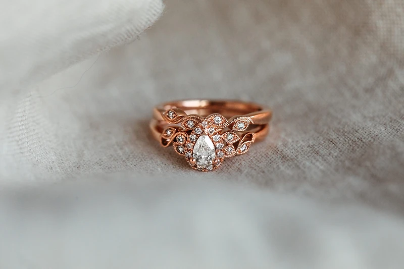 Pear Shape Bridal set with .50 Carat TW of Diamonds in 14kt Rose Gold