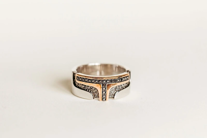 Star Wars Boba Fett Ring with .17 Carat TW of Diamonds in Sterling Silver and 10kt Rose Gold