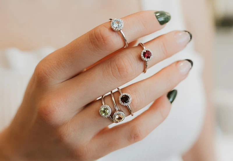 Ring with Genuine Garnet and Cubic Zirconia in Sterling Silver