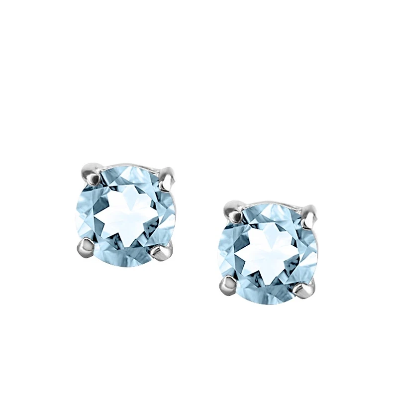 4MM Stud Earrings With Aquamarine In 14kt White Gold