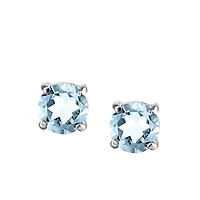4MM Stud Earrings With Aquamarine In 14kt White Gold