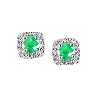 Stud Earrings with .16 Carat TW of Diamonds and Emerald in 10kt White Gold