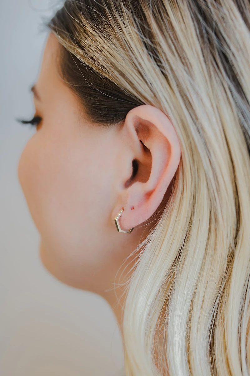 14MM Hexagon Huggies Hoop Earrings in 10kt Yellow Gold