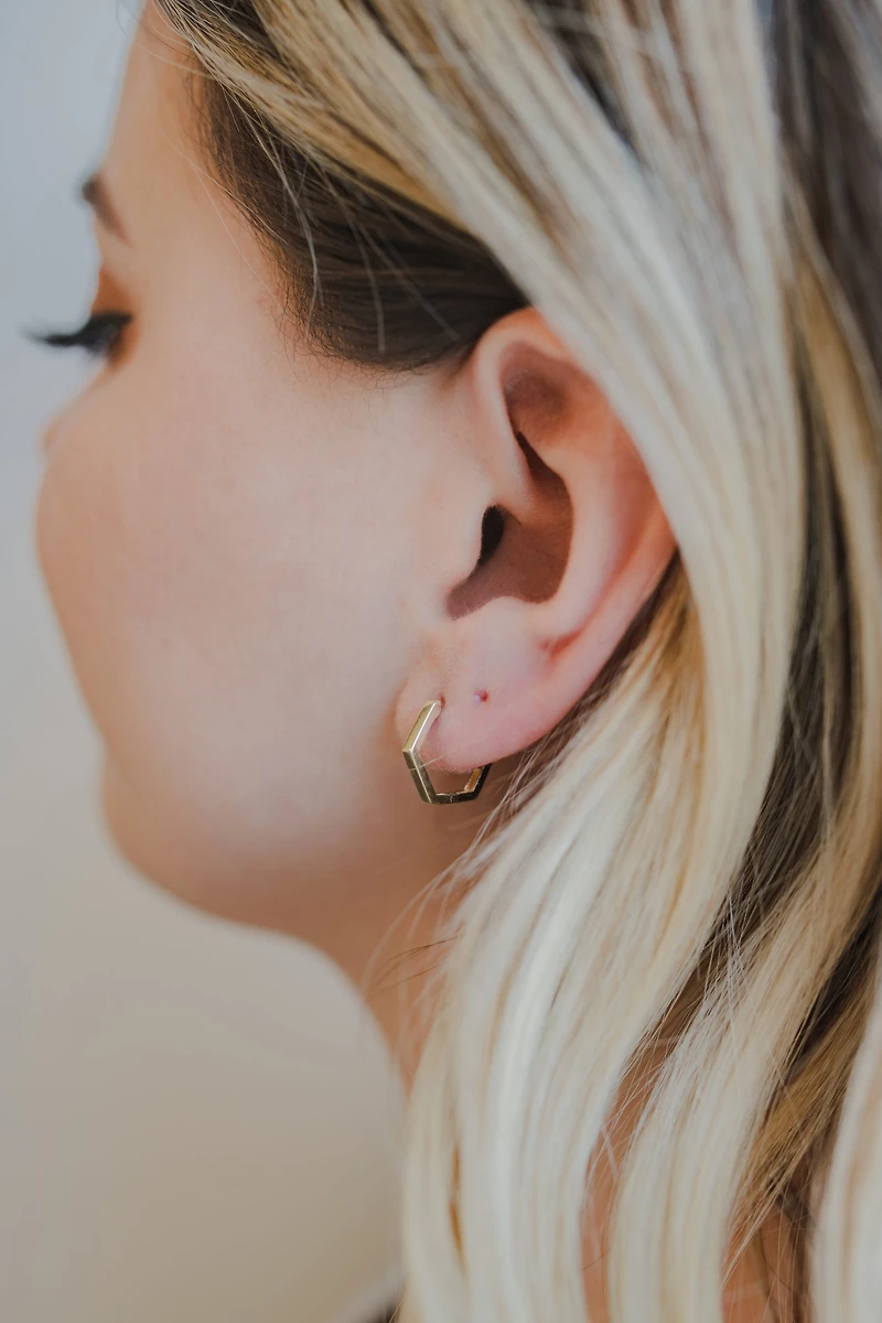 17MM Hexagon Huggies Hoop Earrings in 10kt Yellow Gold