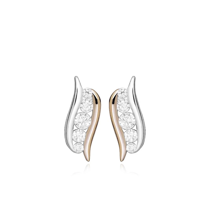 Earrings with Cubic Zirconia in Rose Tone and Sterling Silver