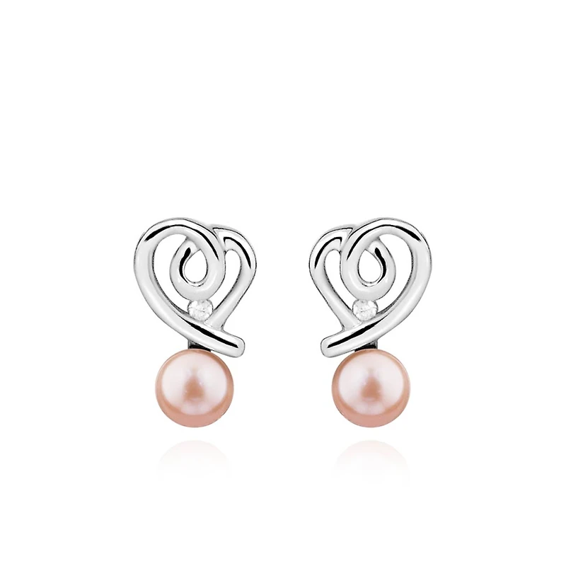 Earrings with Pearl and Cubic Zirconia in Sterling Silver
