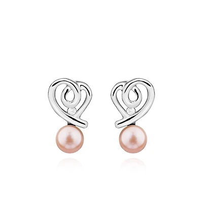 Earrings with Pearl and Cubic Zirconia in Sterling Silver