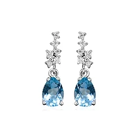 Earrings with Blue Topaz and Cubic Zirconia in Sterling Silver