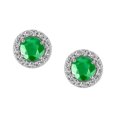 Earrings with Created Emerald and Cubic Zirconia in Sterling Silver