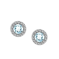 Earrings with Genuine Aquamarine and Cubic Zirconia in Sterling Silver