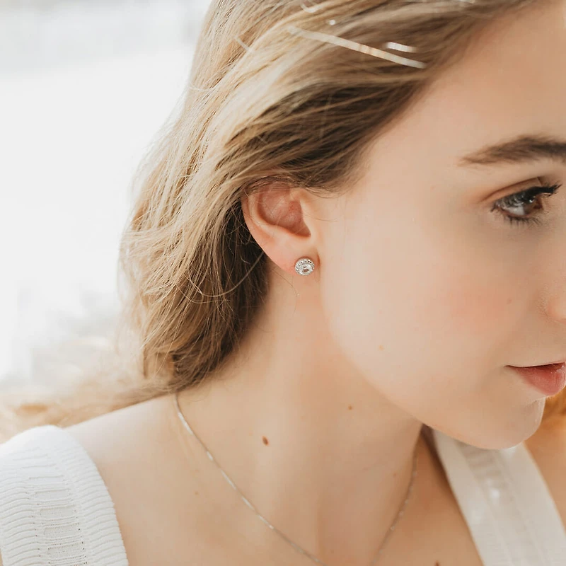 Earrings with Genuine White Topaz and Cubic Zirconia in Sterling Silver