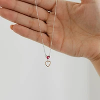 Heart Pendant with Created Ruby and Rose Tone in Sterling Silver