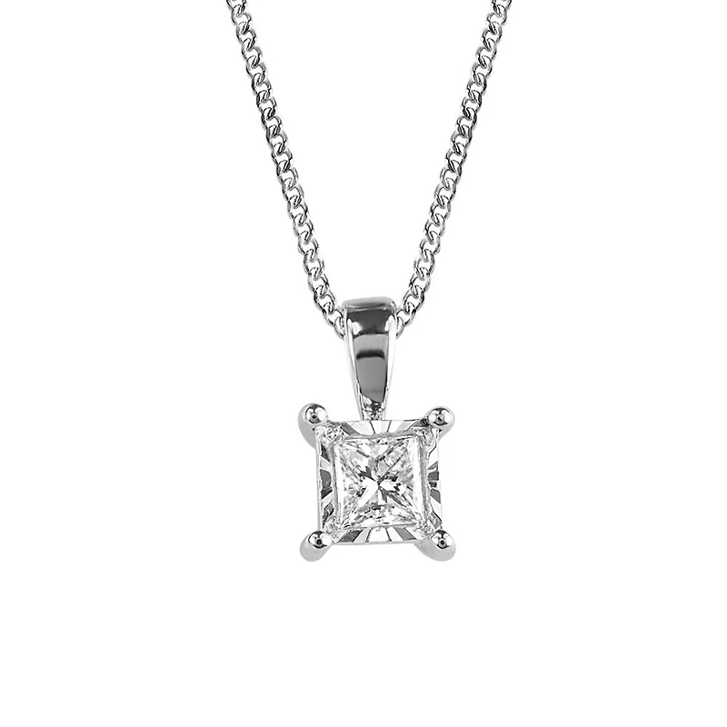 10KT White Gold .10 CTW Princess Cut Illusion Set Diamond Pendant with Chain