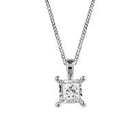 10KT White Gold .15 CTW Princess Cut Illusion Set Diamond Pendant with Chain