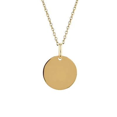 14MM Engravable Disc Pendant in 10kt Yellow Gold with Chain