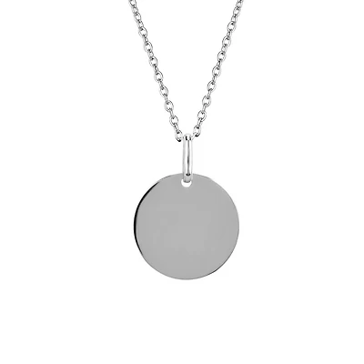 14MM Engravable Disc Pendant in 10kt White Gold with Chain