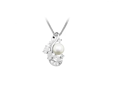 Pendant with Pearl and Cubic Zirconia in Sterling Silver with Chain