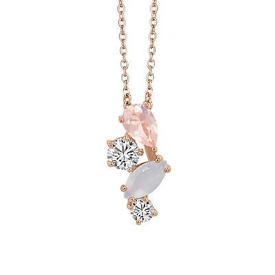 Pendant with White Topaz, Moonstone, and Rose Quartz in Rose Tone Sterling Silver with Chain