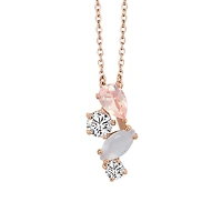 Pendant with White Topaz, Moonstone, and Rose Quartz in Rose Tone Sterling Silver with Chain