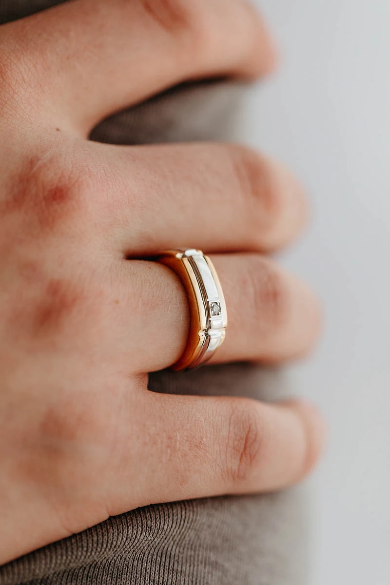 Men’s Ring with .03 Carat Diamond in 10kt White and Yellow Gold