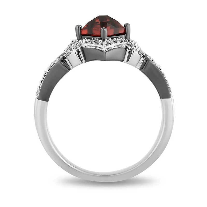 Enchanted Disney Cruella Lightning Bolt Ring with Garnet and .20 Carat TW of Diamonds in Sterling Silver