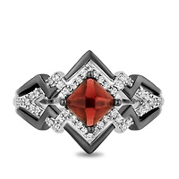 Enchanted Disney Cruella Lightning Bolt Ring with Garnet and .20 Carat TW of Diamonds in Sterling Silver