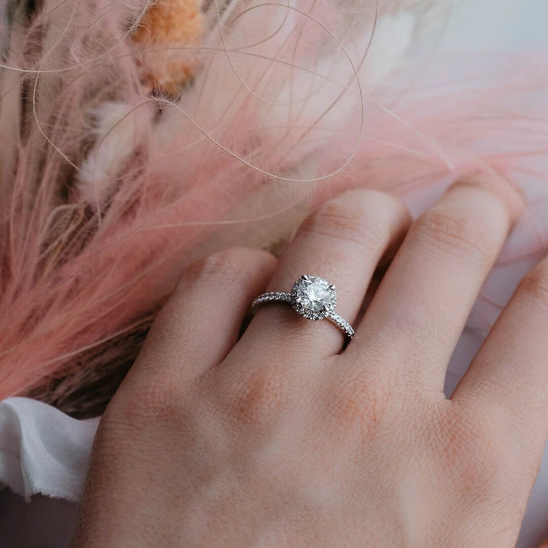 Eternal Allure Halo Engagement Ring with 1.30 Carat TW of Diamonds in 18kt White Gold