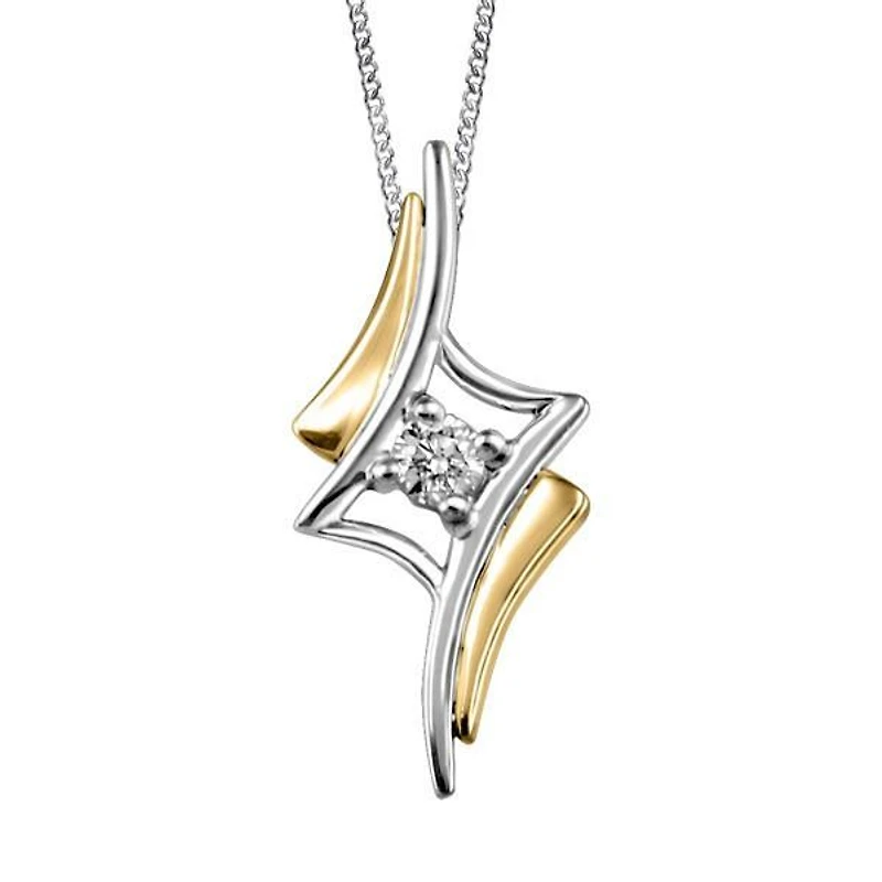 Fire of the North Canadian Diamond Pendant with .14 Carat Diamond in White and Yellow Gold with Chain