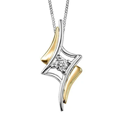 Fire of the North Canadian Diamond Pendant with .14 Carat Diamond in White and Yellow Gold with Chain