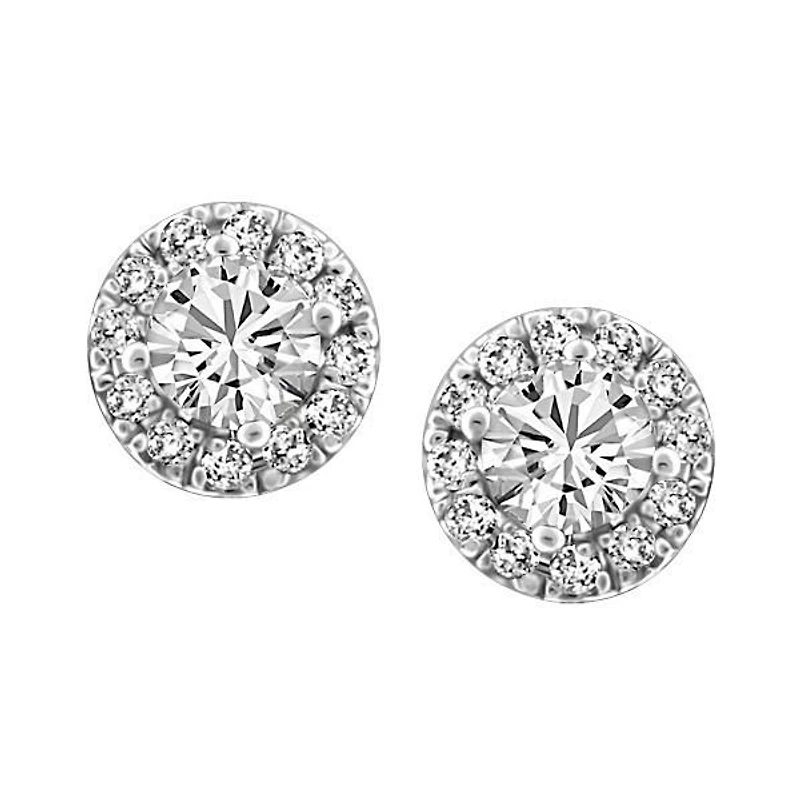 Fire of the North Halo Stud Earrings with Carat TW of Diamonds in 14kt White Gold
