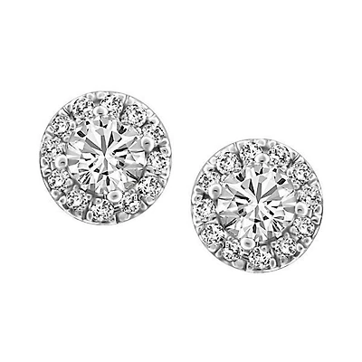Fire of the North Halo Stud Earrings with Carat TW of Diamonds in 14kt White Gold