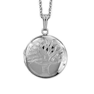 Family Tree Circle Locket in Sterling Silver With Chain