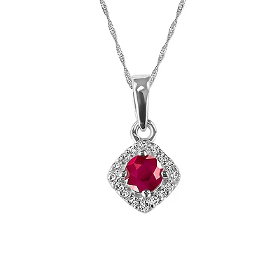 Pendant with .08 Carat TW of Diamonds and Ruby in 10kt White Gold with Chain