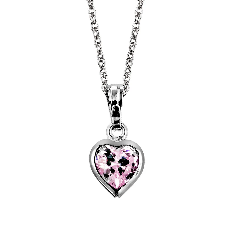 Childrens’ Precious Forever Pendant with Pink Cubic Zirconia in Sterling Silver with Chain