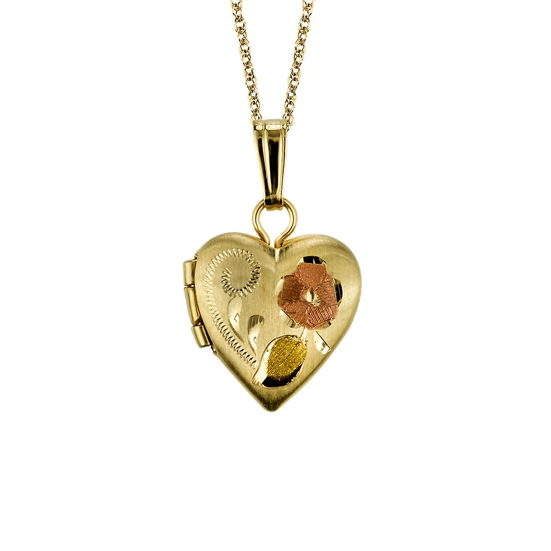 Childrens’ Precious Forever Heart Locket in 14kt White, Yellow and Rose Gold with Chain