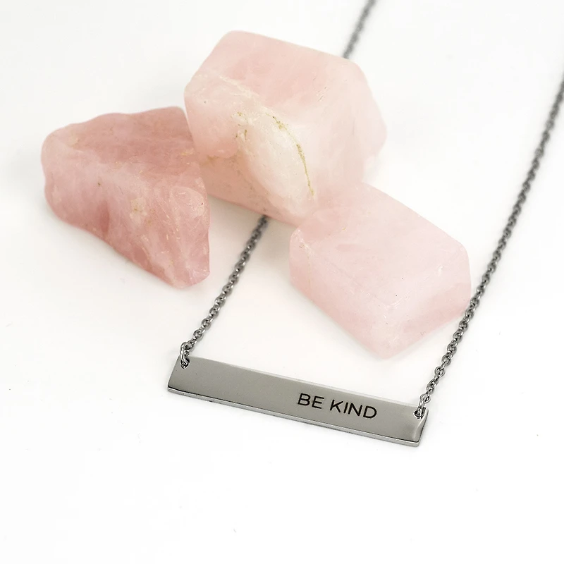 18″ Stainless Steel Be Kind Bar Necklace