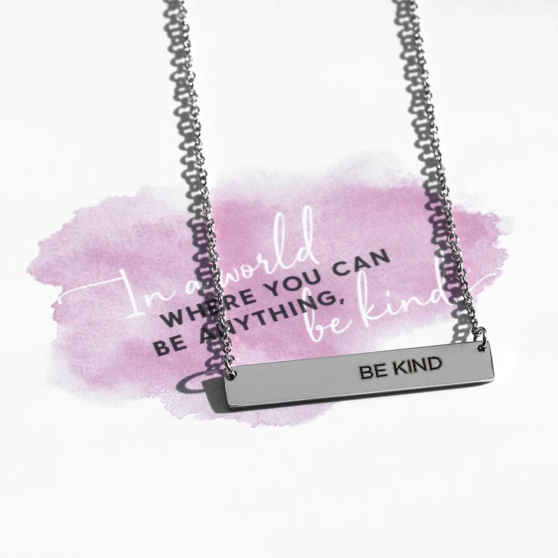 18″ Stainless Steel Be Kind Bar Necklace
