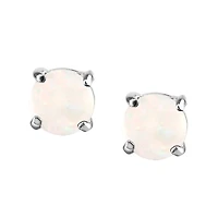 4MM Stud Earrings With Opal In 14kt White Gold
