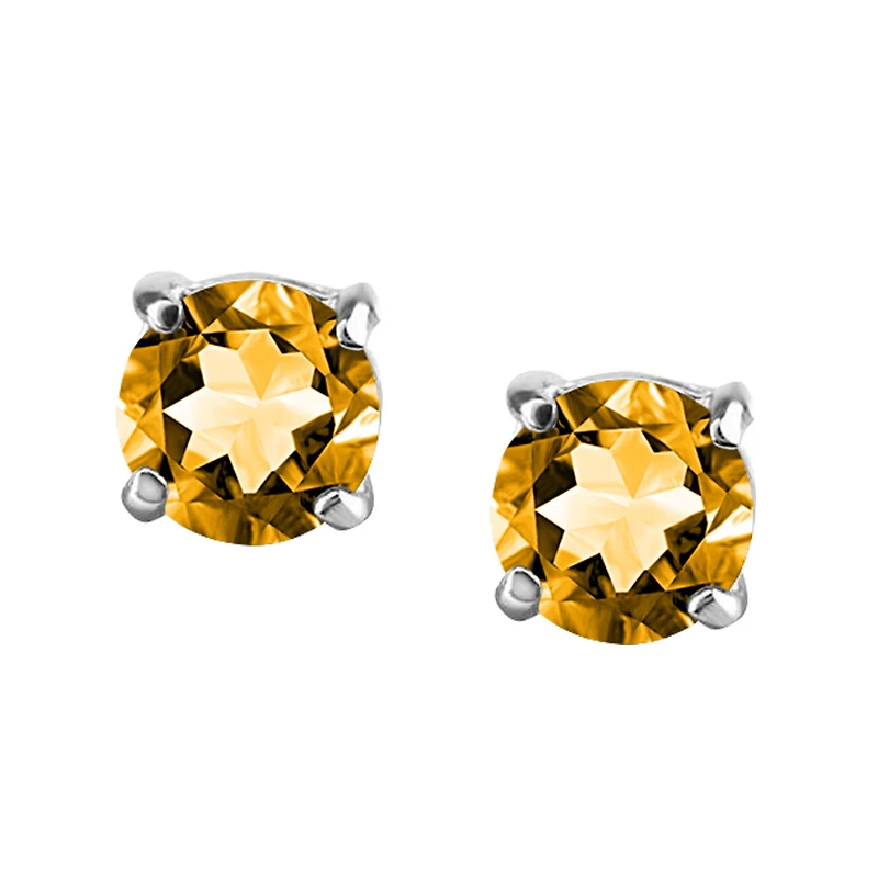4MM Stud Earrings With Citrine In 14kt White Gold