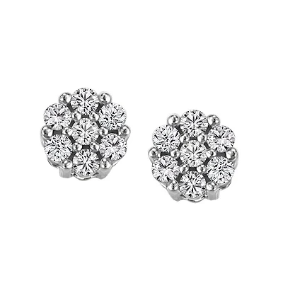 Cluster Earrings with .25 Carat TW of Diamonds in 10kt White Gold