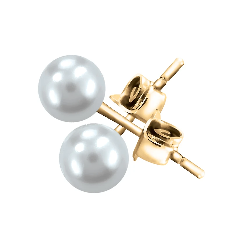 6.5mm White Pearl Stud Earrings in 14kt Yellow Gold